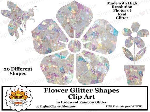 Download Rainbow Glitter Flower Shapes Clipart Se - Rainbow Collection