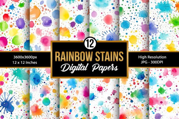 Download Rainbow Watercolor Stains Digital Papers - Rainbow Collection