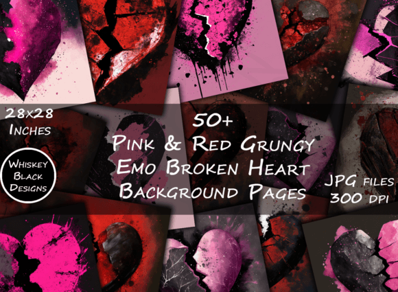 Download Red &amp; Pink Grungy Emo Heart Backgrounds - Premium Resources