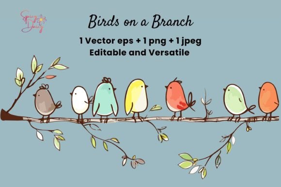 Download Birds on a Branch Vector EPS PNG CLIPART - Branch Collection